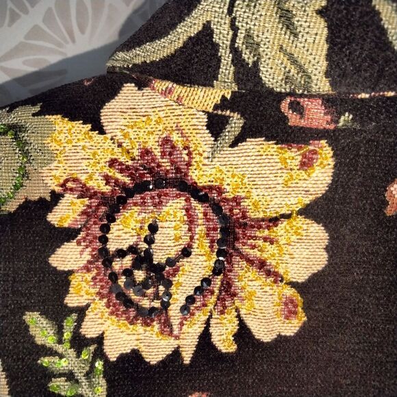 Anage Vintage Sequins / Beaded Tapestry Floral Black Jacket - Picture 9 of 12